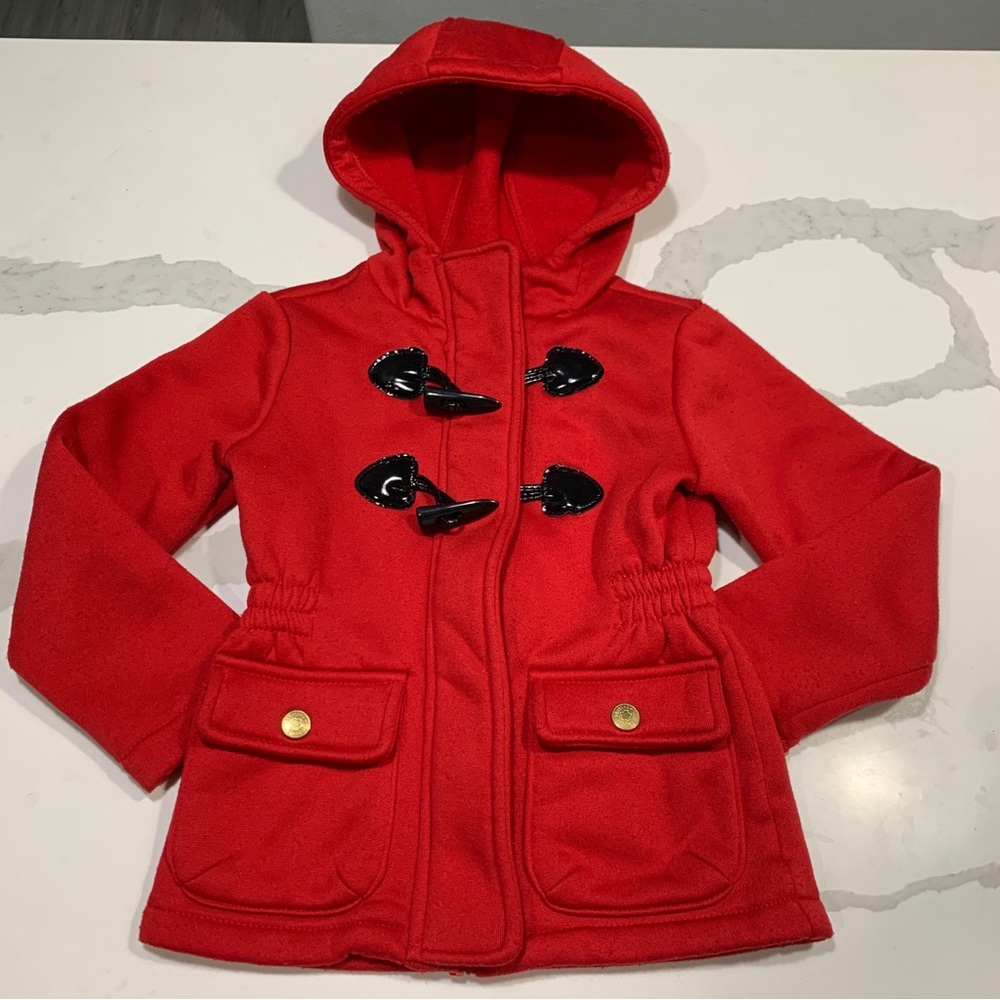 Girls Red Toggle Hooded Zip Up Pea Coat Size 4T